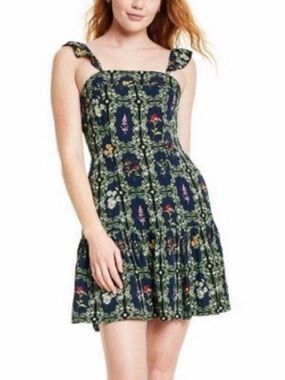 Agua Bendita Navy Floral Ruffled-Strap Mini Dress